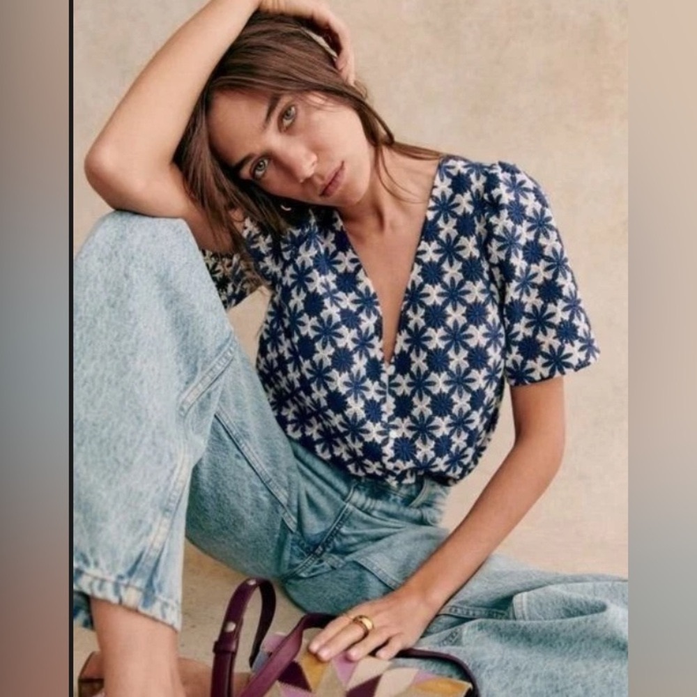 Sezane crochet Floral Knit Top